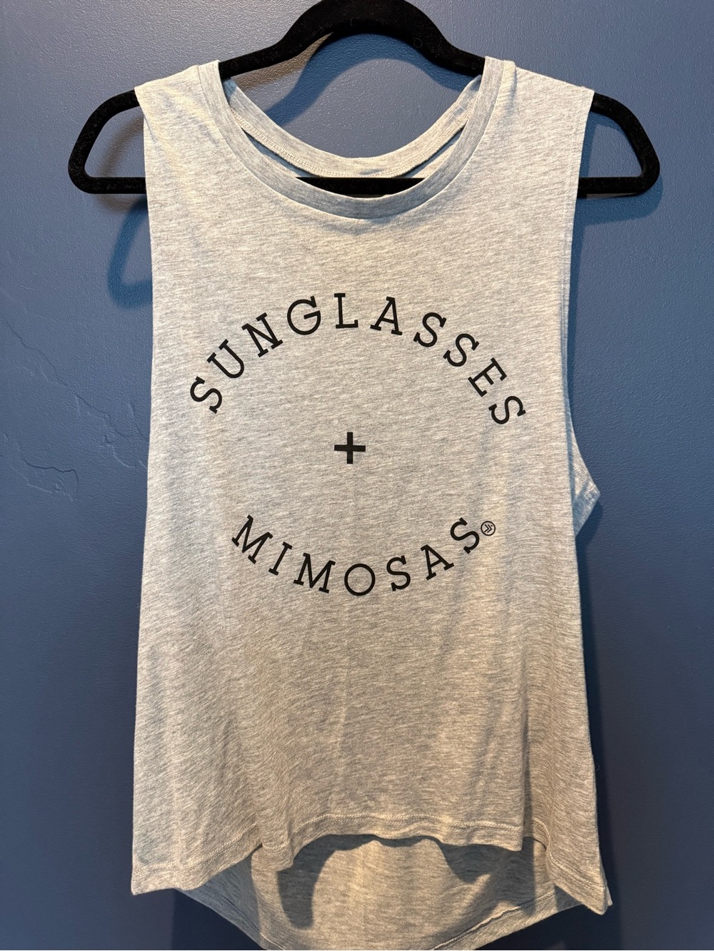 Sunglasses + Mimosas Gray Graphic Muscle Tank